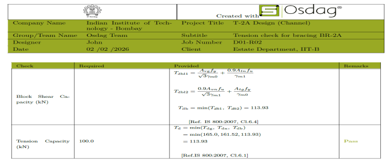Detailed design report auto-generated in Osdag