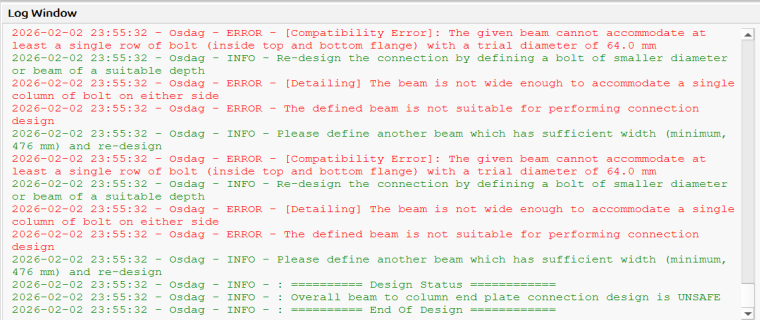 Detailed design log providing error messages and suggestions