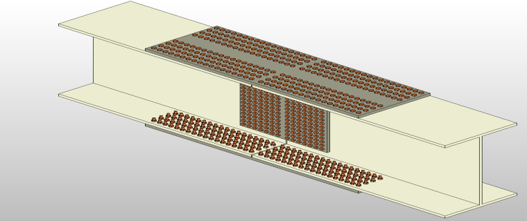 3D visualisation of designed components (beam splice with bolted cover plate)